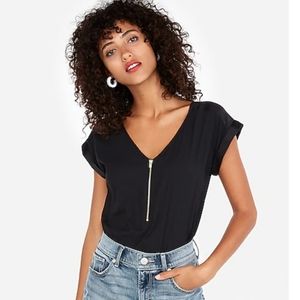 Express Silky Zip Front Gramercy Tee Black Sz L